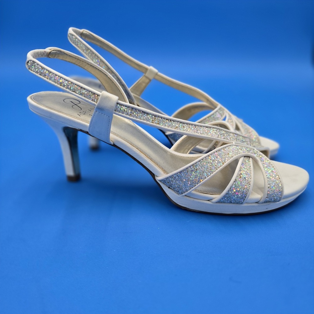 Adrianna Papell Ivory Glitter Heels 7M Sandals Formal EUC
